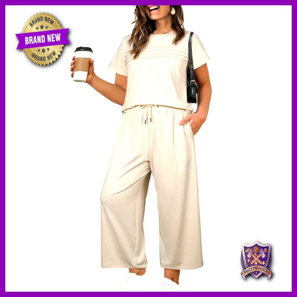 Plus Size Two Piece Set Short Sleeve Top Wide Leg Pants Lounge Sweatsuit